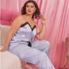 Plus Size Women Cozy Striped Lace Satin Loungewear Pajamas