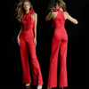 Women Elegant Bow Design Sleeveless Solid Color Jumpsuits