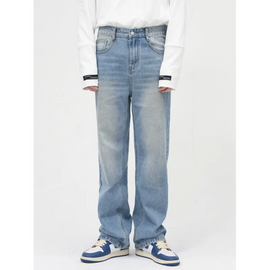 Men'S Fashion Loose White Design Mid-Waist Jeans