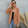 Women Fashion Solid Color Pocket Lapel Button Blazer