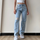 Women High Waist Mom Ripped Jeans Straight Denim Pants