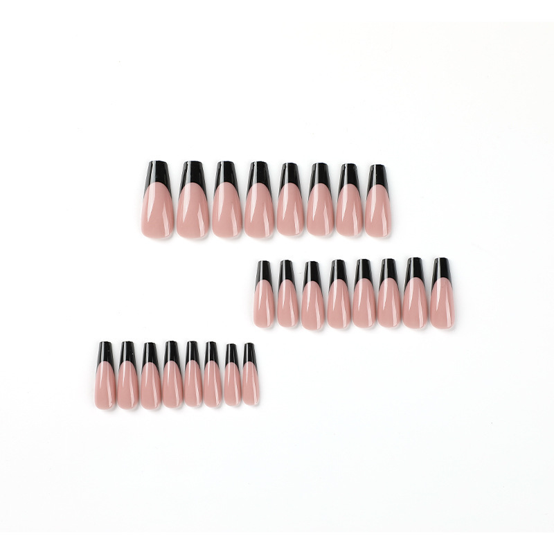 ( Buy 1 Get 2 )  Women Fashion Black Border Long Ballerina Patch False Nails