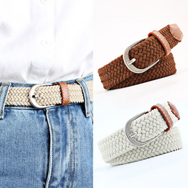 (Buy 1 Get 1) Men Women Fashion Casual Versatile Solid Color Canvas Woven Metal Buckle Belt