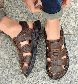 Men Casual Leather Non-Slip Wear-Resistant Large Size Sandals