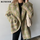 Vintage Loose Women Chic Double-Breasted Long Sleeves Color Blocking Plaid Blazer
