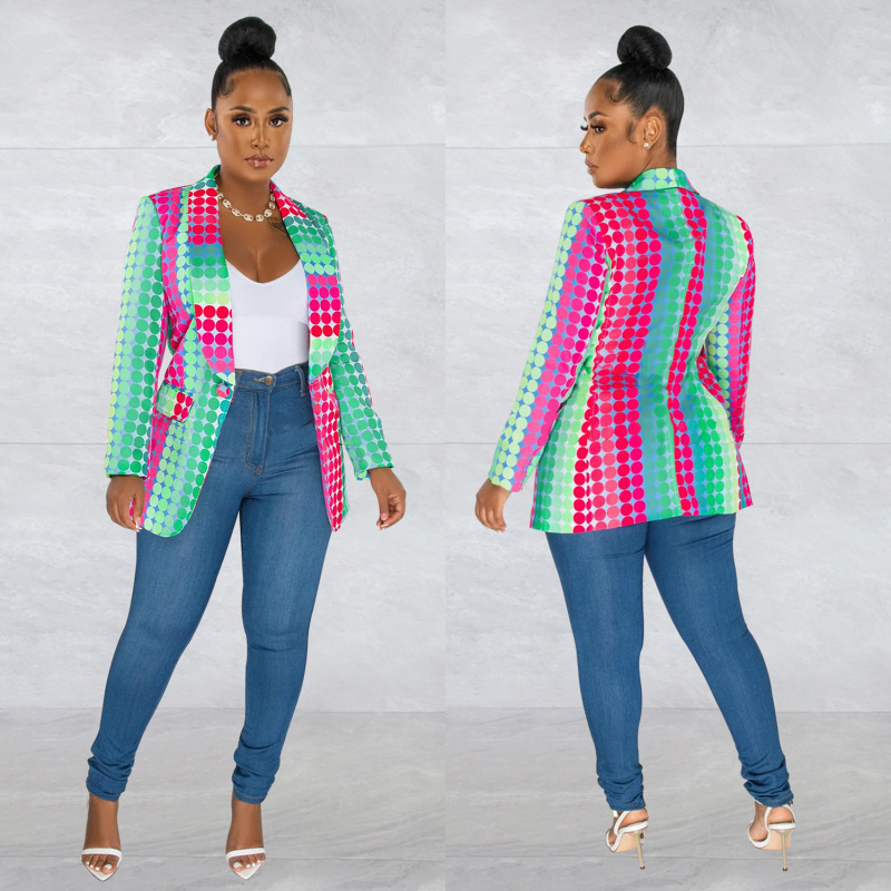 Women Fashion Printing Lapel V-Neck Long-Sleeved Blazer