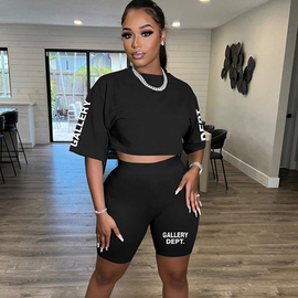 Fashion Casual Women Athleisure Summer Letter Printing Round Neck Short-Sleeved Tee And Shorts Set
