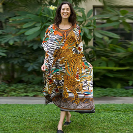 Women Ramadan /Eid Fashion Casual Tiger Printing Batwing Sleeve Long Dress