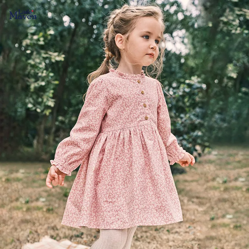 Kids Toddler Big Boys Spring Autumn Fashion Casual Cute Tiny Flower Round Neck Button Long Sleeve Dress