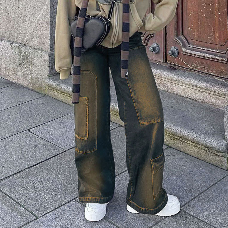 Women'S Vintage Edgy Pocket Worn-Out Style Jeans