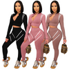 Women Fashion Casual Athleisure Stripe Mesh Patchwork Long Sleeve Zipper Top And Skinny Pants Sports Set