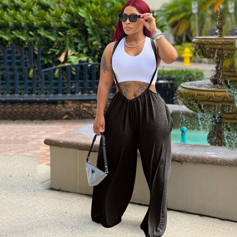 Women Fashion Casual Solid Color Overalls Pants