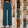 Fashion Solid Color Women Elastic Casual Wide-Leg Pants
