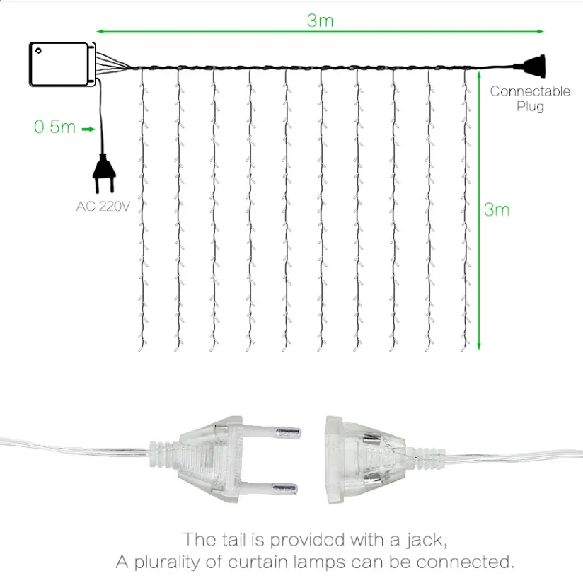 (Buy 1 Get 1) 3M*3M 300 LED Decoration Star Curtain String Lights