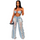Women Denim Crop Bra Top And Ripped Fringe Trousers Two-Piece Set