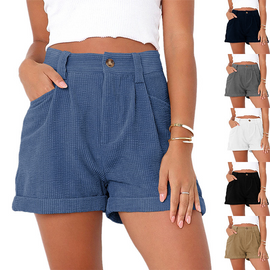 Women Casual Vacation Solid Color Corduroy Shorts