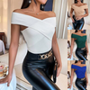 Slim One-Shoulder Solid Color Sleeveless Sexy Cross Pit Strip Top Open Back Knitted T-Shirt For Women