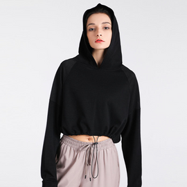 2 pieces Women Casual Loose Breathable Solid Color Long Sleeve Drawstring Sports Hoodies