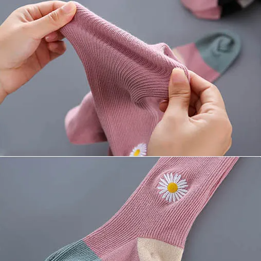 Girl Fashion Daisy Embroidery Knitted Pantyhose