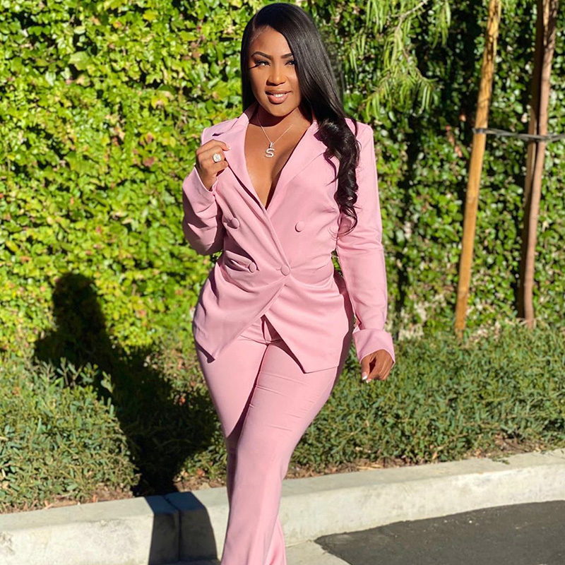 Women Fashion Casual Elegant Solid Color Long Sleeve Blazer And Pants Work Set