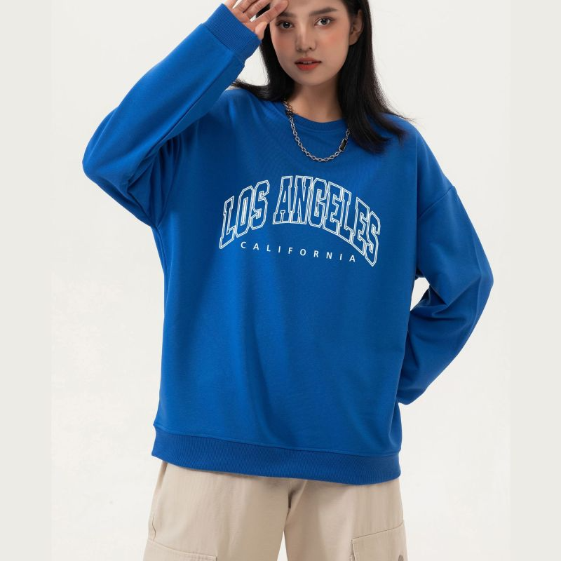 Autumn Plus Size Women Round Neck Loose Long Sleeve Los Angeles Letter Print Round Neck Long Sleeve Pullover Sweatshirt
