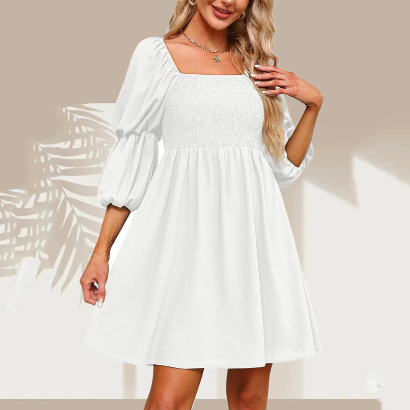 Women'S Fashion Casual Printing Puff Sleeve Square Neck Dress
