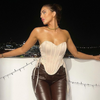 Women Fashion Sexy Solid Color Triangle Hem Side Lace-Up Bandage Corset Tube Top