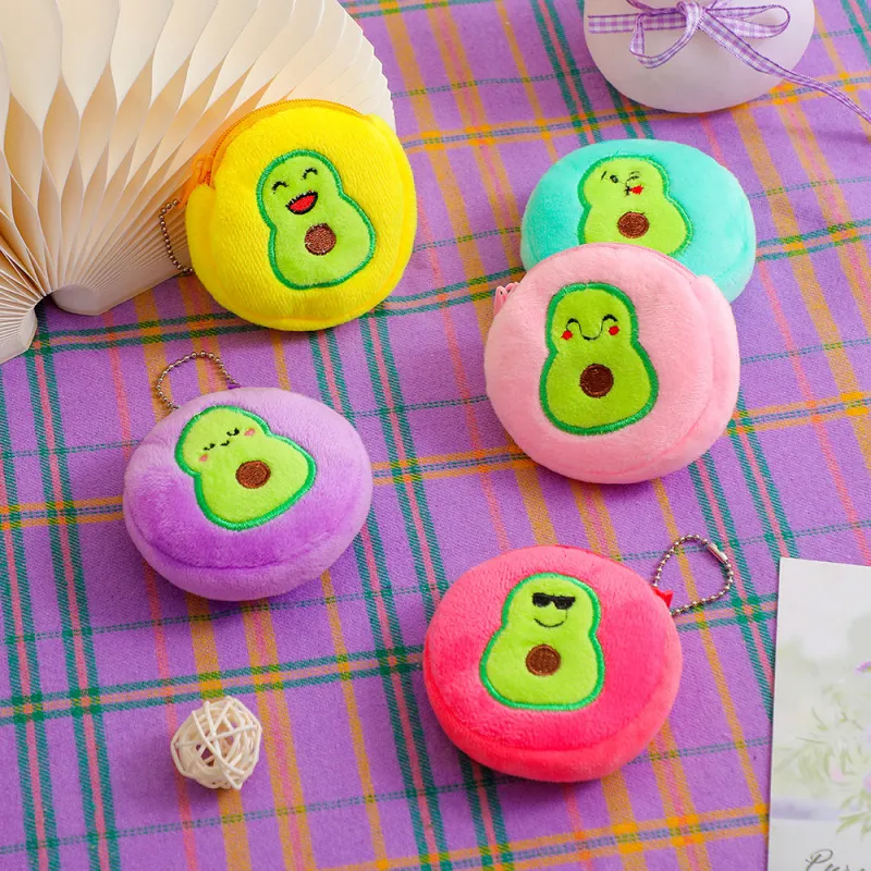 (Buy 1 Get 2) Cartoon Embroidered Avocado Coin Purse Plush Headphone Bag