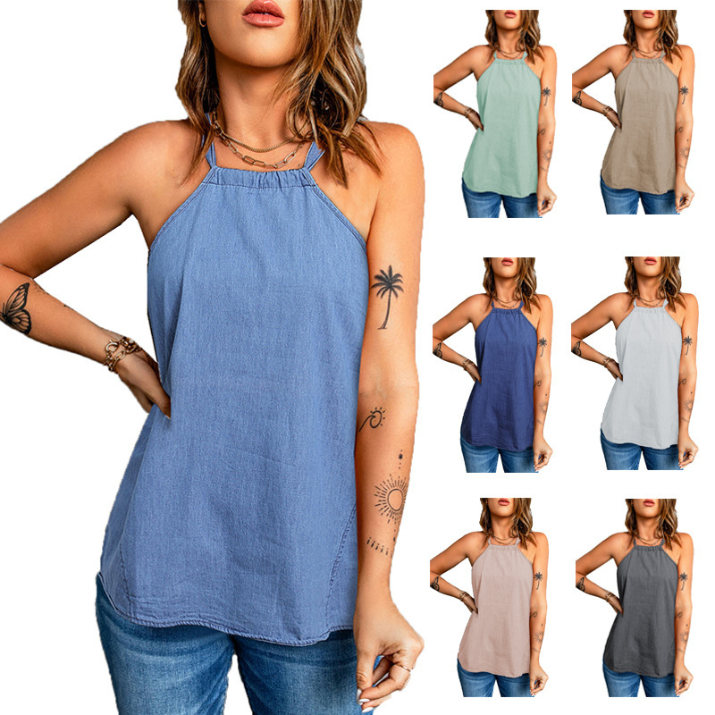 Women'S Fashion Solid Color Halter Neck Loose Tank Top