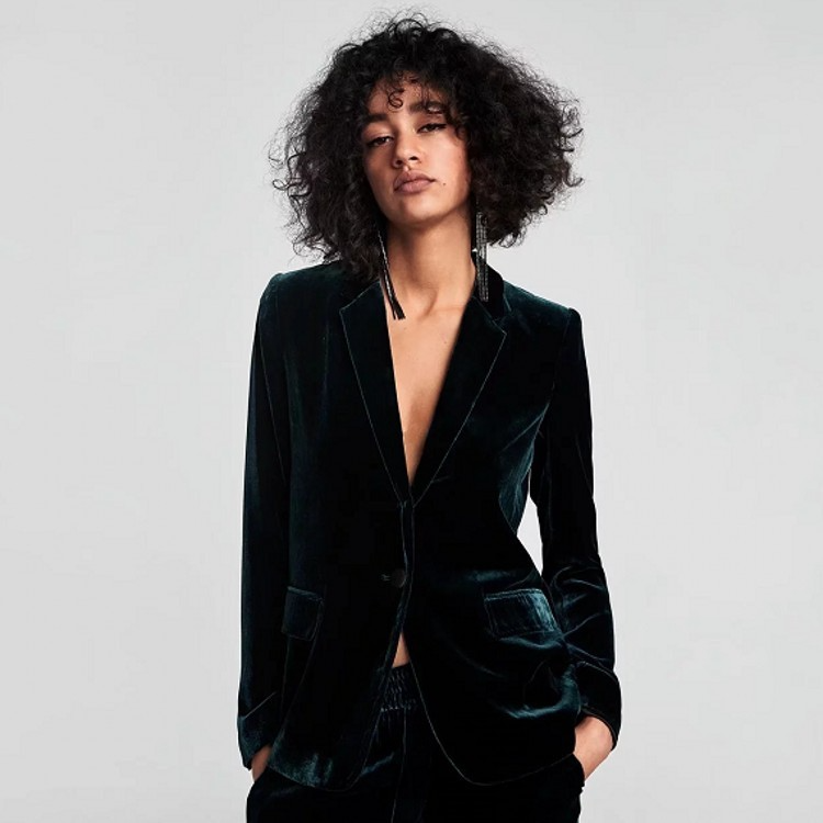 Fashion Vintage Autumn Winter Solid Velvet One Button Blazer