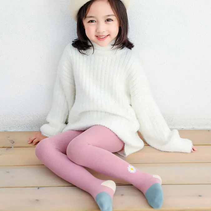Girl Fashion Daisy Embroidery Knitted Pantyhose