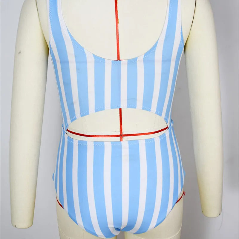 Girls Fashion Striped Cropped One-Piece Swimsuit