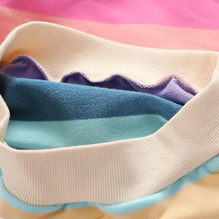 Rainbow Stripe Printed Girl Cotton Pullover Hoodies