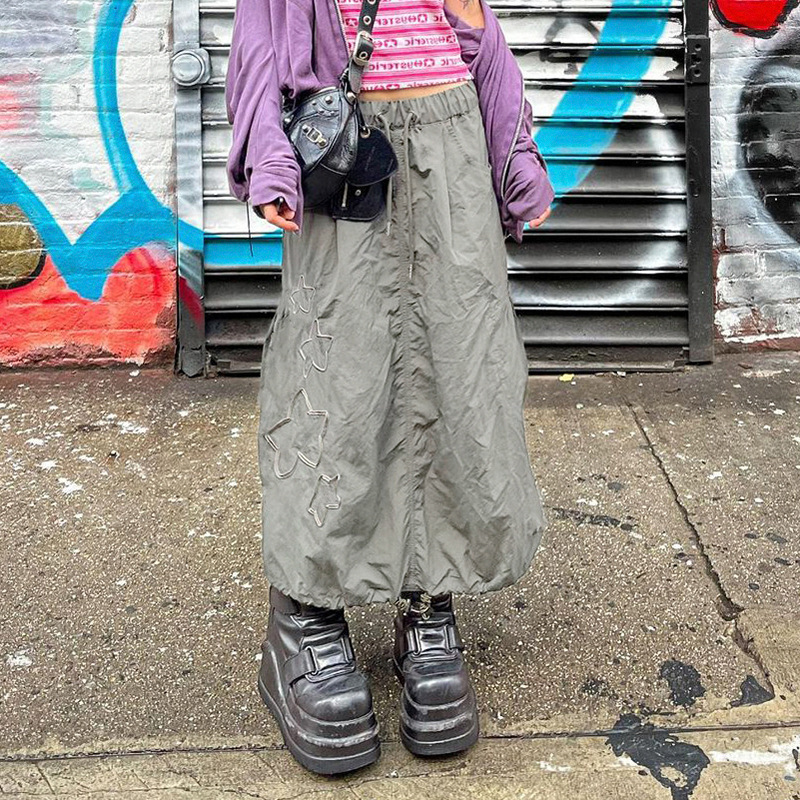 Women'S Fashion Edgy Star Printing Woven Drawstring Skirt