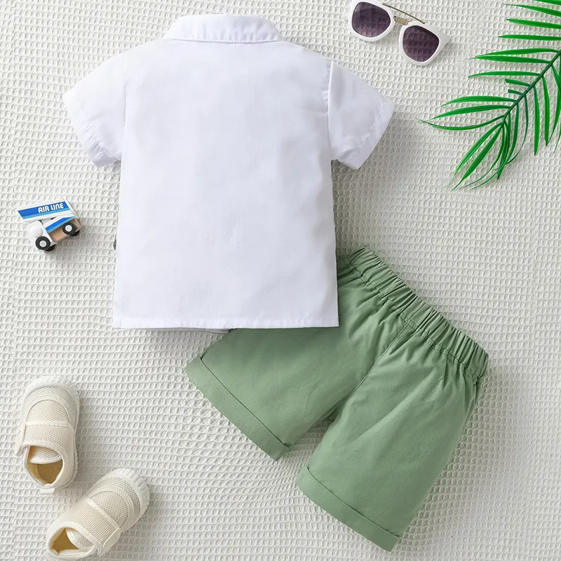 Kids Big Boys Summer Fashion Casual British Style Bow Playd Waistcoat Shirt Shorts Boys Party Clothing Set