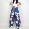 Women'S Fashion Casual Letter Printing Loose Jeans