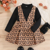 Toddler Girls Fashion Casual Solid Color Long Sleeve Round Neck Sweater Print Skirt Sets