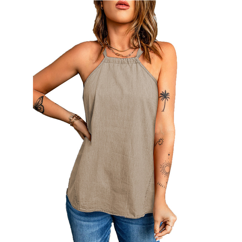 Women'S Fashion Solid Color Halter Neck Loose Tank Top