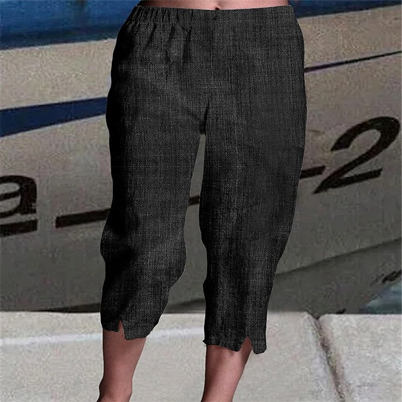 Women'S Fashion Casual Solid Color Slit Cropped Pants