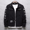 Men Casual Letter Print Multi-Pocket Rivet Button Loose Denim Jacket