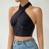Women Irregular Sexy Hollow Lace-Up Halter Neck Sleeveless Cropped Tops Corset