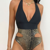 Women Sexy V-Neck Backless Graphic Printing Halter Neck One-Piece Swimsuit
