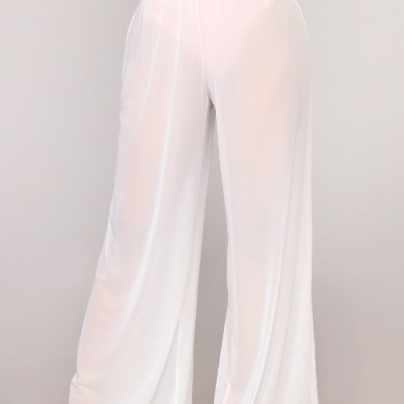 Women'S Fashion Sexy Solid Color Mesh See-Through Wide-Leg Pants