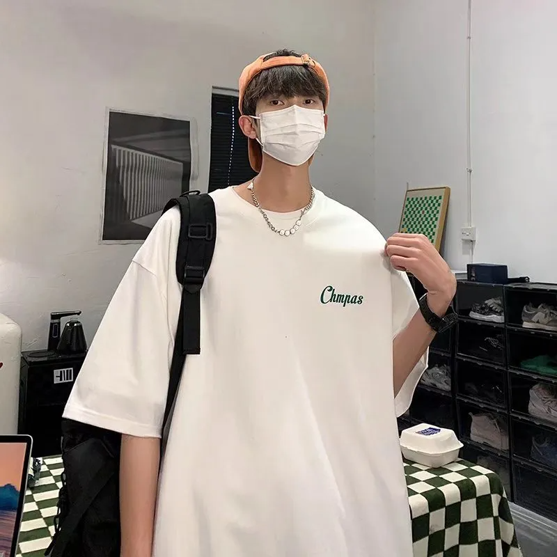 Men Fashion Casual Personality City Name Letter Seaside Pattern Short Sleeve Round Neck Loose T-Shirt