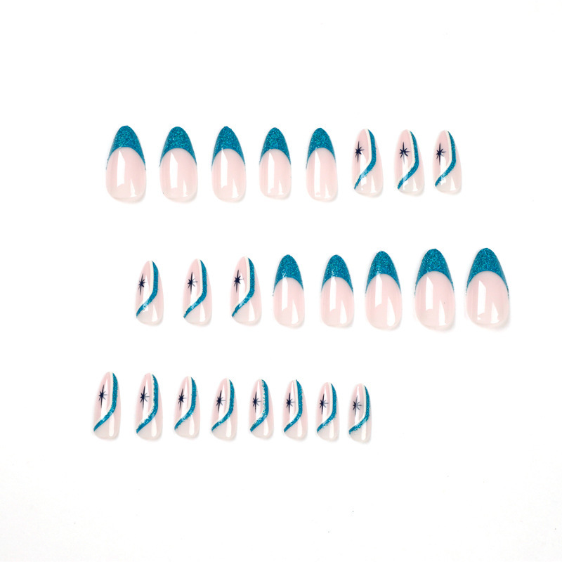 ( Buy 1 Get 2 ) Women Simple Blue Glitter Starburst Blue Color Matching False Nails
