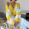 Women Fashion Winter Striped Knitted Sweater Two-Piece Set