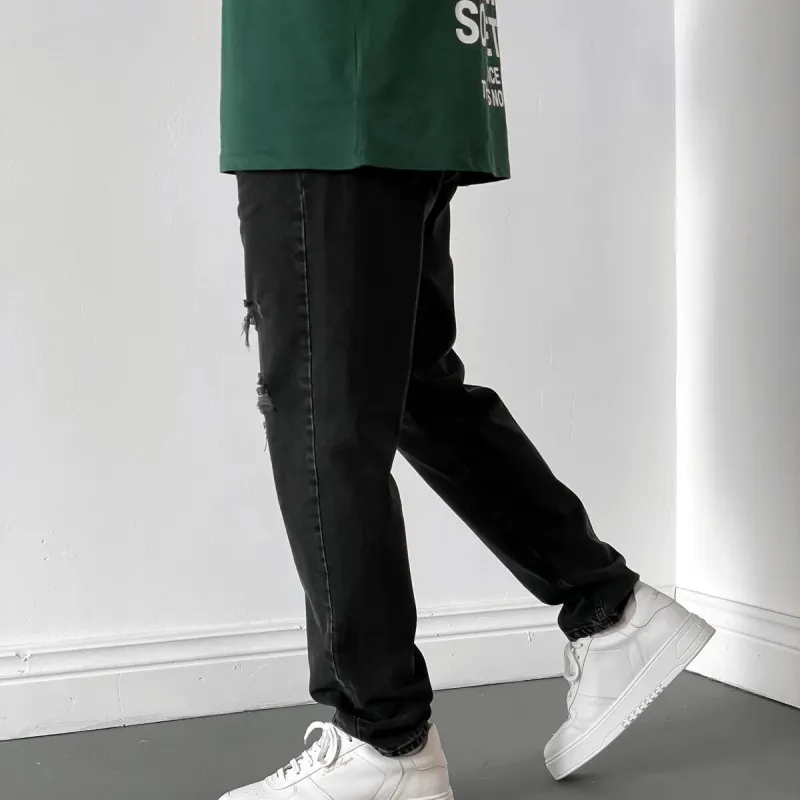 Men Casual Loose Straight Ripped Jeans