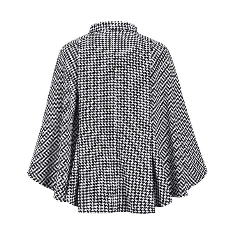 Women Creative Houndstooth Print Knotted Cloak Loose Coat