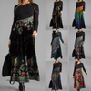 Women Ramadan /Eid Fashion Casual Print Round Neck Long Sleeve Maxi Dress