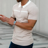 Men'S Casual Lapel Zipper Short-Sleeved Knitted Polo Shirt